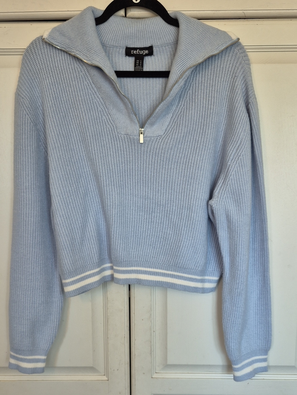 refuge Light Blue Ribbed Half-Zip Turtleneck Sweater
